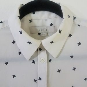 LOFT white and black stars button down blouse